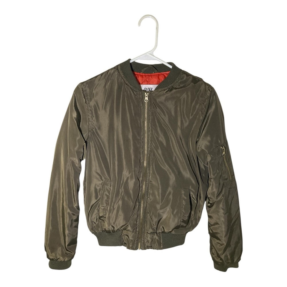 Outer Edge Women’s Zip Up Fall Winter Bomber Jacket Olive Green Size Small